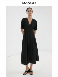 Mango | V-neck Lyocell Blend Black Dress