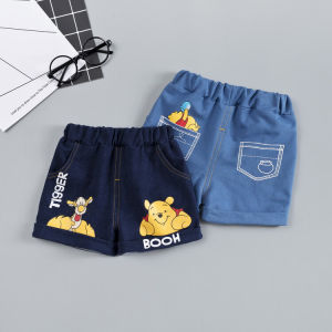Trendy Kids Jeans Shorts Five-Quarter Cotton Blend Boys Summer Fashionable Versatile Baby Pants Korean Style mid Waist Elastic Belt