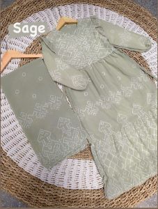 Gamis ibu dan anak Ceruty babydoll printing set hijab usia 1-15 th Rayya