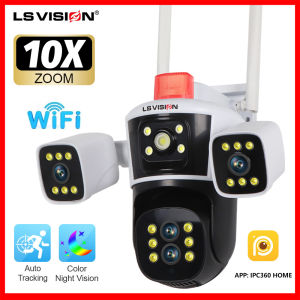 LS VISION 8K 16MP Three Lens WIFI CCTV Camera Three-way Video 10X Hybrid Optical Zoom Linkage PTZ Humanoid Tracking Home Security Camera Outdoor Waterproof Full Color Night Vision 24 Hours Video Recording IP Camera