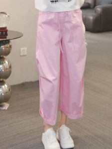 Shalldoer | Quần ống đứng thường ngày cho nữ mùa hè mỏng thoáng khí quần ống rộng tám điểm quần áo công sở cạp cao phong cách giản dị đa năng