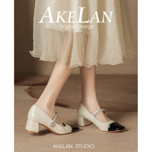 รองเท้าส้นสูง Mary Jane สีเงิน ผู้หญิง หัวเข็มขัด สายคล้อง ส้นหนา ทันสมัย สไตล์ฝรั่งเศส หนัง รองเท้าเดี่ยวสําหรับเดรส