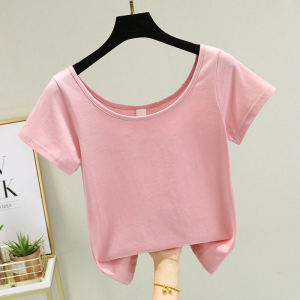 Fashionable Pure Cotton Short Sleeve T-Shirt Slim Fit Korean Style Base Layer Shirt Pink Versatile Summer Top Womens Clothing