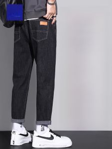 ROMON | Loose Straight Leg Mens Denim Jeans Romon Spring Autumn Winter Casual Fleece Lined Elastic Waist Long Trousers