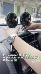Car Double Head Fan USB 360° Kipas Angin Kepala 2 Portable Mobil