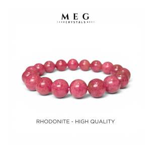 MEG High Quality Rhodonite Bracelet Natural Healing Crystal Beads 10mm for Men and Women Gift