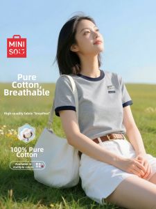 Miniso | Women Gray Color Block Design Oversized Cotton T-shirt