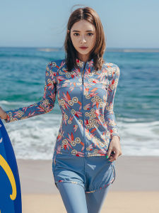 Womens Long Sleeve Wetsuit Swimsuit Korean Style Casual Surf Suit Quick Dry Floatation Scuba Diving Suit with Chest Pad