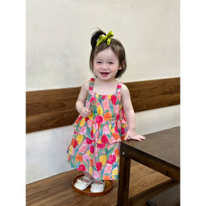 Princess Style Floral Print Halter Dress Summer Outfit for Baby Girls Cotton Polyester Fabric Sleeveless Skirt for Ages 6-36 Months