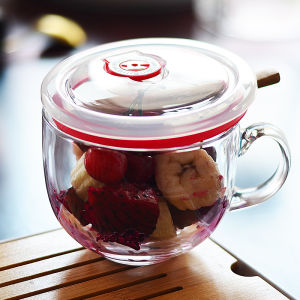 Breakfast Cup Tempered Glass Microwaveable with Cover Spoon Portable Large Capacity Coffee Dessert Bowl Oatmeal Bowl Mug