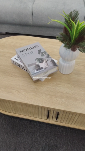 (FREE Installation+Shipping) KBS Delilah 4FT Oval Coffee Table / Sliding Doors Design / Mid Century Classic  / Natural Wood Color / 120L x 60D x 40H cm