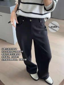 MeiYang Straight Leg Pants Fleece Lined Casual Hyaluronic Acid Ginger Bead Long Trousers High Waist Zipper Pocket Nylon Fiber