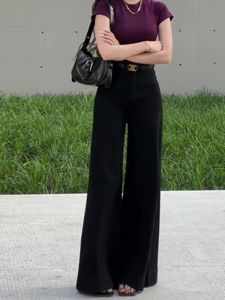 High Waist Straight Leg Micro Flared Jeans Womens Black Non-Matching Leggings Slimming Versatile Floor-Length Pants