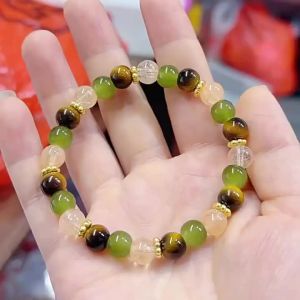Tigers Eye Citrine Beaded Bracelet - Green Treasure Crystal Adjustable Jewelry Accessory Daily Wear Women Healing Stone