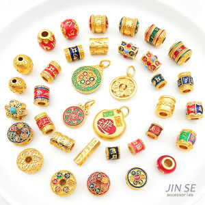 Strong Color Preservation Sand Gold DIY Pendant Bucket Bead Six-Syllable Amulet Bracelet Necklace Large Hole Spacer Bead