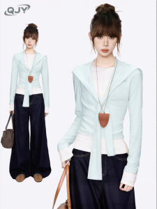 QIAOJIAOYA | Áo Thun Nữ Thiết Kế Cổ Henley