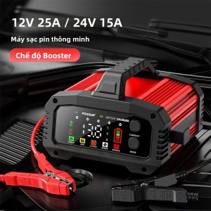 Sạc Pin Thông Minh 15A 25A Cho Ô Tô Xe Máy Xe Tải - Công Suất Cao 12V 24V Tăng Áp Xung Sửa Chữa Tương Thích Với Pin Axit Chì LiFePo4 GEL AGM