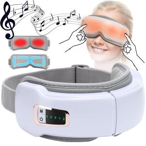 Wireless Folding Heated Eye Mask Massager with Music Vibratings Airbag Pressure Hot Compress Eye Massager Wireless Smart Eye Mask for Relax Rechargeable Eye Care Device for Eye Strain Dry Eye Relief Improve Sleep