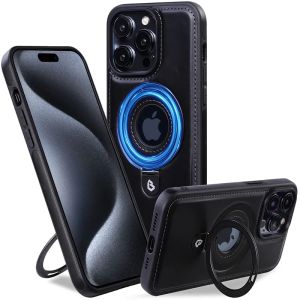 Folding Metal Ring Stand Leather Magnetic Case for Magsafe IPhone 17 Air 16 15 14 13 Pro Max Plus 17Pro Mag Safe Holder Cover