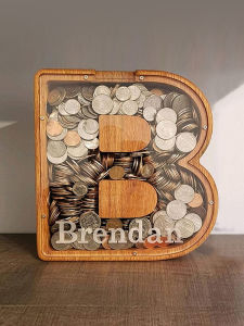 Trendy Wooden Alphabet Money Box Transparent Cartoon Gift Lucky Money Storage Container Decorative Item Creative Festival Supplies