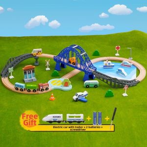 LEKU | Magnetic Wooden Train Set Building Blocks Toy