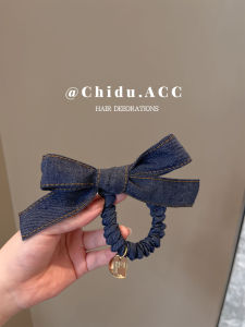 ยางรัดผมผ้าเดนิม หัวเข็มขัดผีเสื้อ ทรงใหม่ฤดูใบไม้ร่วง/ฤดูหนาว ยางรัดผมยืดหยุ่นสูง ไม่ทำลายผม หัวเข็มขัดรัดผม เครื่องประดับผม