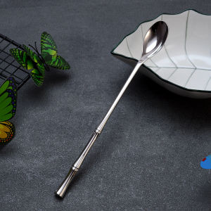 Solid Handle Bamboo Node Shaped 304 Stainless Steel Long Stirring Coffee Honey Milk Tea Spoon Kitchen Dining Tableware Gift