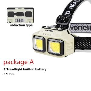 High Power Bright LED Headlamp Wave Sensor 5 Modes Adjustable USB Rechargeable Industrial Headlight Camping Cycling Fishing