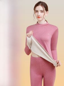 MiiOW | Thickened Fleece Womens Thermal Underwear Set High Neck One-Piece Style Warm Cozy Autumn Winter Base Layer Clothes