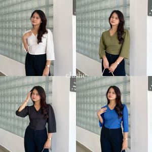 Baju Blouse Wanita Atasan Lengan Panjang Lady Crush Crinkle Anti Lecek Korean Style Kekinian Terbaru Ootd Yolla Top by Clashe
