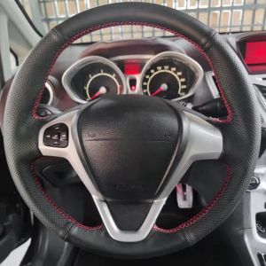 Microfiber Leather Car Steering Wheel Cover For Ford EcoSport 2014-2017 For Fiesta 2008-2017 Hand Stitched Leather Cover Trim
