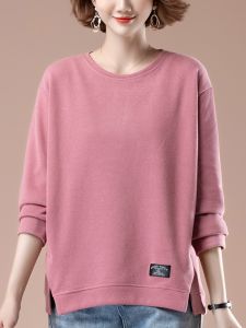 Loose Fit Casual Hoodie Womens round Neck Long Sleeve Base Shirt 2025 New Style Oversized Slimming Age-Defying Outerwear T-Shirt Top