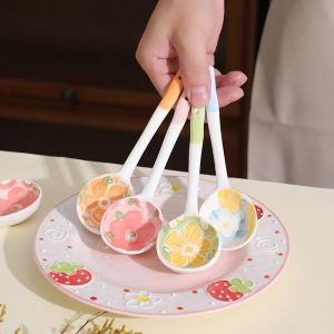 Thìa Gốm Dài Cầm Tay Dễ Thương Cỡ Nhỏ Dùng Tại Nhà Thìa Ăn Cá Nhân Phổ Biến Với Thiết Kế Hoa Cho Mọi Lứa Tuổi