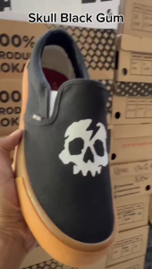 SABA Slip On Skull  Black Gum - Sepatu Sneakers Casual Pria Wanita 100% Original - SK 04