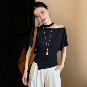 DUOFEIYAN | Black Off-Shoulder Asymmetric Tunic