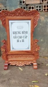 Khung hình thờkhung ảnh thờ đục gấm chạm khắc hoa mai gỗ hương 25X35 CM