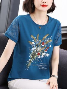 Fashionable Loose Short Sleeve round Neck Womens T-Shirt Mommy Style Top with Ear Cover Korean Version New Arrival 2023 Summer