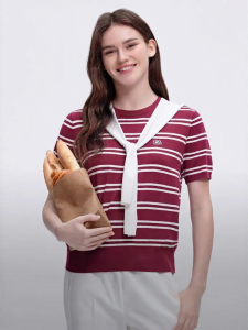 ELLE Active | ELLE Active Womens Fashionable Striped Knitwear Ice-Cold Breathable Short Sleeve T-Shirt Summer Lightweight Round Neck Top