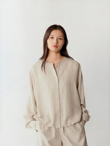 ICICLE | Sand-washed Textured Silk Patterned Long-sleeve Blouse