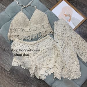 Ren 07- Set Đi Biển Bikini Ren Móc Cực Đẹp Giá Rẻ Có Bán Tách Rời