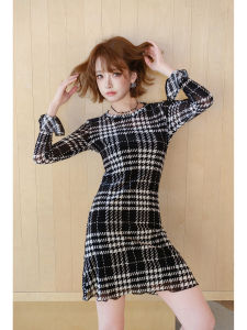 French Retro Polka Dot Flare Sleeve Slim Fit Bodycon Dress