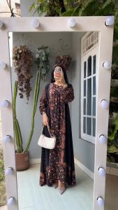 GAMIS BATIK PEKALONGAN BAHAN TWILL MODEL RESLETING DEPAN GAMIS WANITA MOTIF BATIK CAP MALAMAN