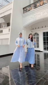 Baju Midi Dres Jumbo Ukuran M L XL XXL | Arisa Midi Dres | Gamis Dres Wanita Dewasa Bahan Katun Salur Mix Brukat Import Terbaru