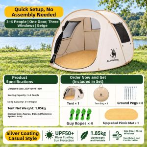 HUI LINGYANG | Thickened Silver Coating Quick Automatic Tent Waterproof Sun Protection