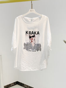 เสื้อยืดแขนสั้นผู้หญิงฤดูร้อนปี 2025 ทรงหลวมพิมพ์ลายเกาหลี ทรงหลวม เสื้อแขนสั้น ผ้าฝ้ายผสมโพลีเอสเตอร์