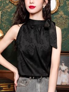 Acetate Satin Sleeveless Shirt Womens Outerwear Neck Hanging Vest Summer New Style Shoulder Exposure Small Top