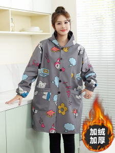 Thickened Fleece Kitchen Apron Long Sleeve Work Coat Waterproof Adult Clothing Korean Style Polyester Fabric Household Cleaning Tool