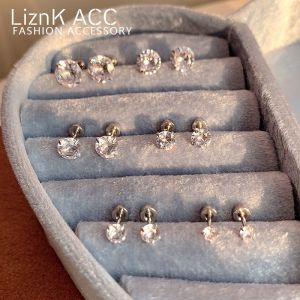Ultra-Shiny Small Earring Post Screw Clasp Unique Cochlea Ear Studs Fashionable Korean Style Alloy Embedded Artificial Gemstone