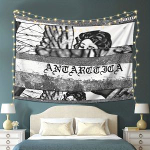 VIKAMA Vintage Distressed Angel Tapestry Black Gothic Antarctic Alphabet Distressed Soft Wallpaper Hip Hop Style Home Decor