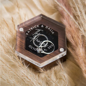 [Customized] Clear Acrylic & Wood Wedding Ring Box Keepsake Pillow Ring Box Mr Mrs Proposal Engagement Jewellery Printed Bride Botanicall